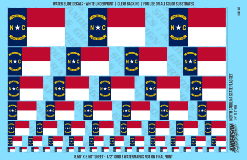 ASG Waterslide Decals - North Carolina State Flag Set