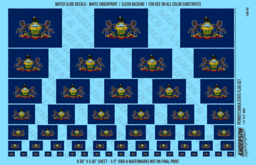 ASG Waterslide Decals - Pennsylvania State Flag Set