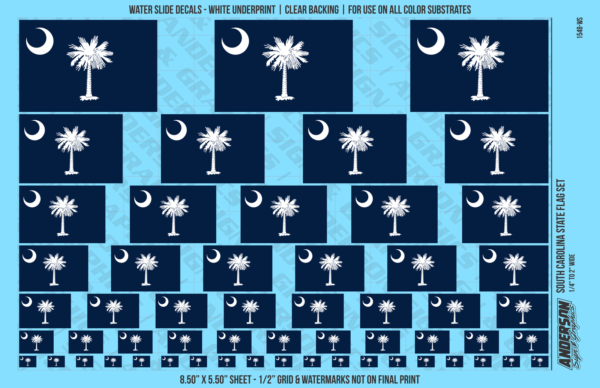 ASG Waterslide Decals - South Carolina State Flag Set
