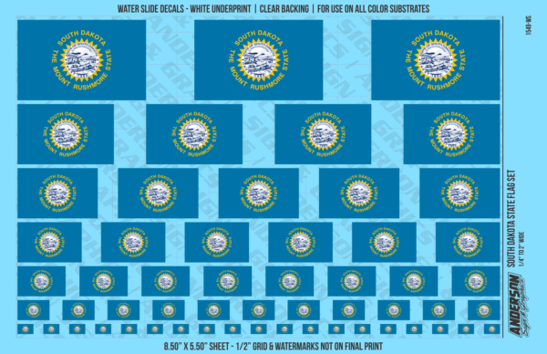 ASG Waterslide Decals - South Dakota State Flag Set