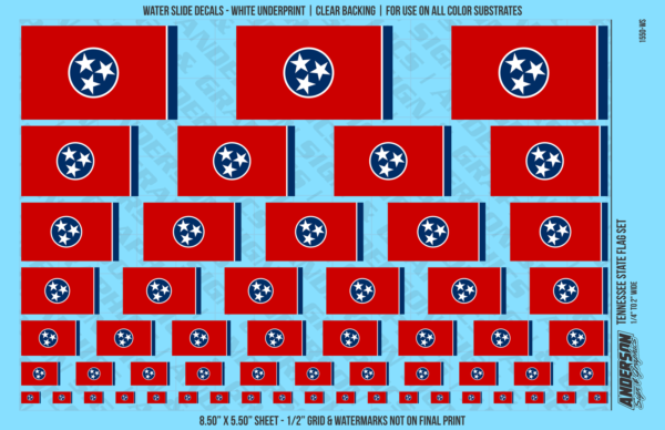 ASG Waterslide Decals - Tennessee State Flag Set