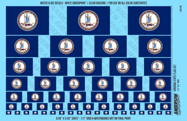 ASG Waterslide Decals - Virginia State Flag Set