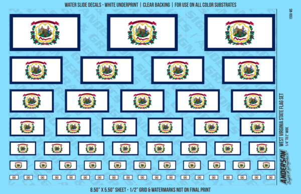 ASG Waterslide Decals - West Virginia State Flag Set