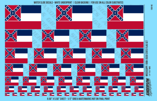 ASG Waterslide Decals - Former Mississippi State Flag Set 1996-2020