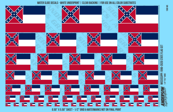 ASG Waterslide Decals - Former Mississippi State Flag Set 1996-2020