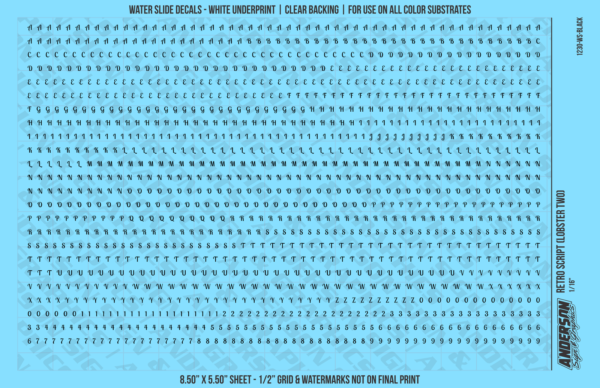ASG Waterslide Decals - Retro Script Lettering Numbers 3/32"