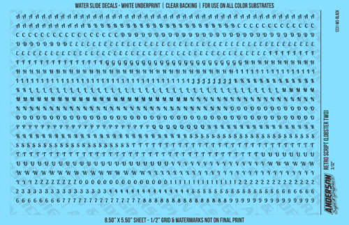 ASG Waterslide Decals - Retro Script Lettering Numbers 1/8"