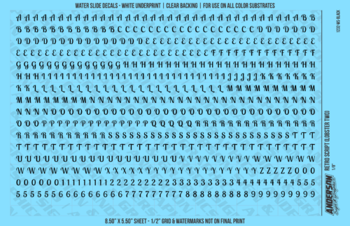 ASG Waterslide Decals - Retro Script Lettering Numbers 3/16"