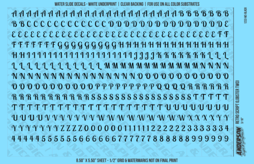 ASG Waterslide Decals - Retro Script Lettering Numbers 1/4"