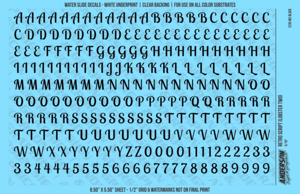 ASG Waterslide Decals - Retro Script Lettering Numbers 3/8"