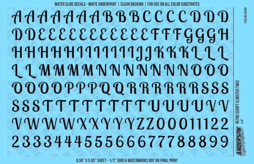 ASG Waterslide Decals - Retro Script Lettering Numbers 1/2"