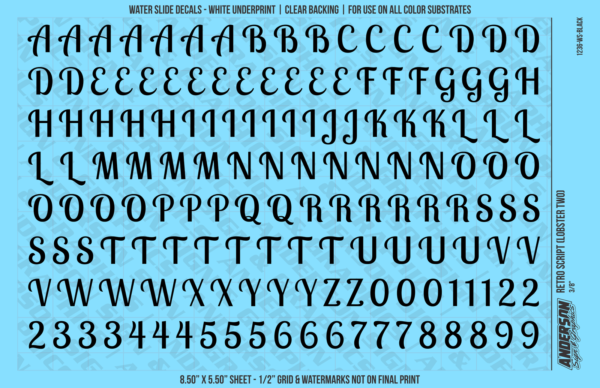 ASG Waterslide Decals - Retro Script Lettering Numbers 1/2"