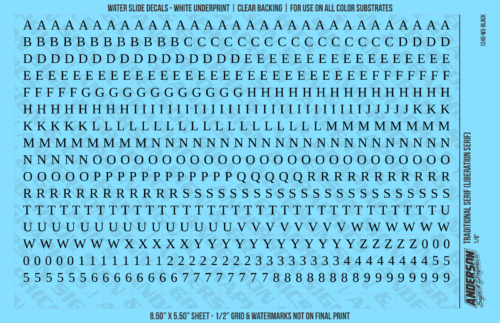 ASG Waterslide Decals - Traditional Serif Lettering Numbers 3/16"