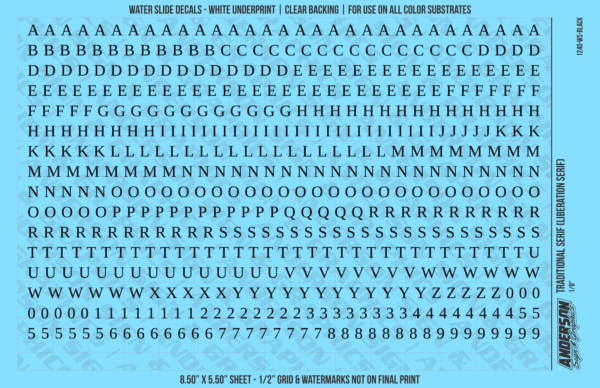 ASG Waterslide Decals - Traditional Serif Lettering Numbers 3/16"