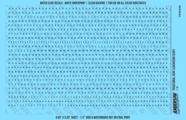 ASG Waterslide Decals - Traditional Serif Lettering Numbers 3/32"