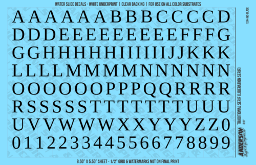 ASG Waterslide Decals - Traditional Serif Lettering Numbers 1/2"