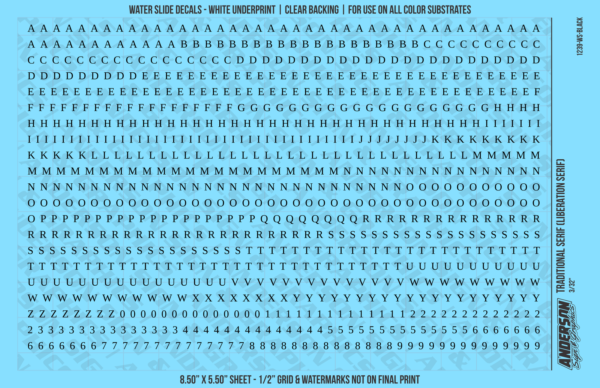 ASG Waterslide Decals - Traditional Serif Lettering Numbers 1/8"