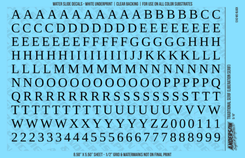 ASG Waterslide Decals - Traditional Serif Lettering Numbers 3/8"