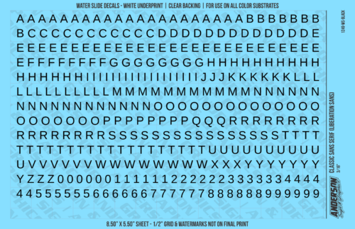 ASG Waterslide Decals - Classic Sans Serif Lettering Numbers 1/4"