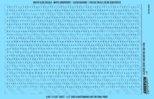 ASG Waterslide Decals - Classic Serif Lettering Numbers 3/32"