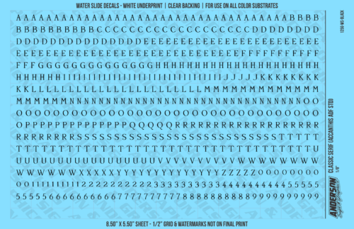 ASG Waterslide Decals - Classic Serif Lettering Numbers 3/16"