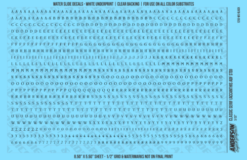 ASG Waterslide Decals - Classic Serif Lettering Numbers 1/8"