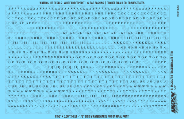 ASG Waterslide Decals - Classic Serif Lettering Numbers 1/8"