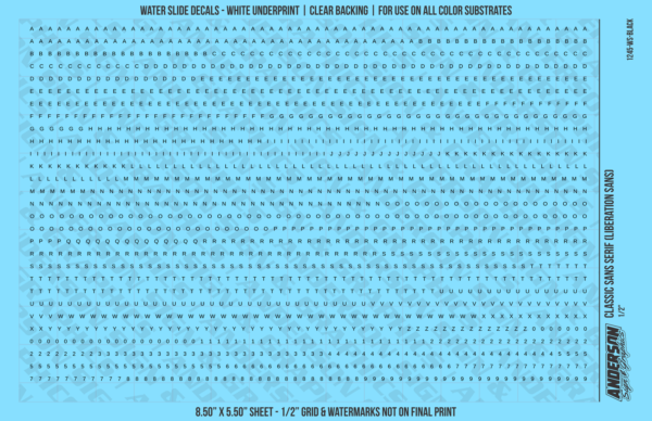 ASG Waterslide Decals - Classic Sans Serif Lettering Numbers 1/16"