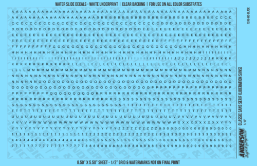 ASG Waterslide Decals - Classic Sans Serif Lettering Numbers 3/32"