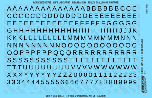 ASG Waterslide Decals - Classic Sans Serif Lettering Numbers 5/16"