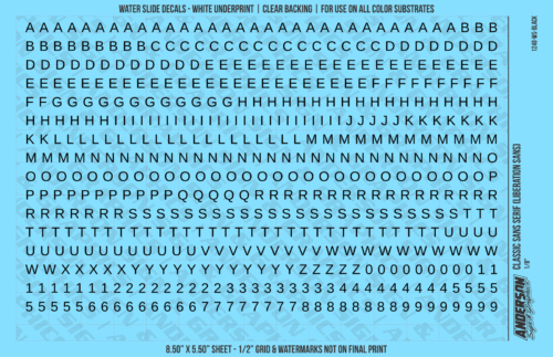 ASG Waterslide Decals - Classic Sans Serif Lettering Numbers 3/16"