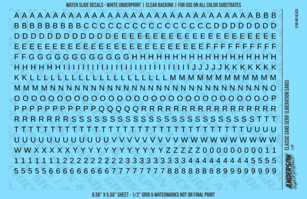 ASG Waterslide Decals - Classic Sans Serif Lettering Numbers 3/16"