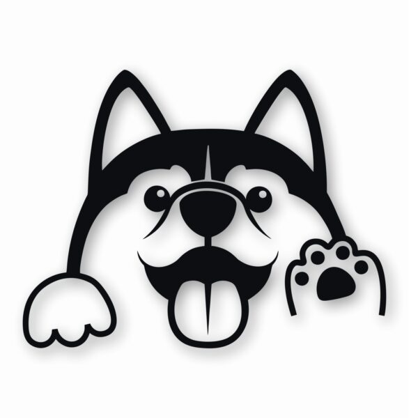 Husky Peeking Dog Wave - Vinyl Decal Sticker - CHOOSE Size & Color