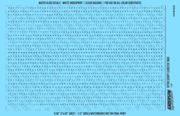ASG Waterslide Decals - Retro Script Lettering Numbers 1/16"