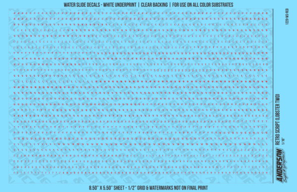 ASG Waterslide Decals - Retro Script Lettering Numbers 1/16"