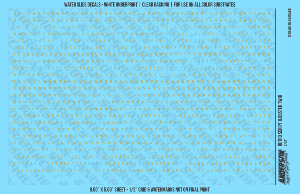 ASG Waterslide Decals - Retro Script Lettering Numbers 3/32"