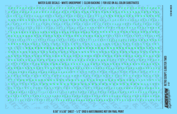 ASG Waterslide Decals - Retro Script Lettering Numbers 3/32"