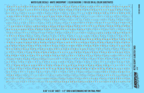 ASG Waterslide Decals - Retro Script Lettering Numbers 3/32"