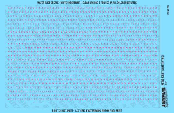 ASG Waterslide Decals - Retro Script Lettering Numbers 3/32"