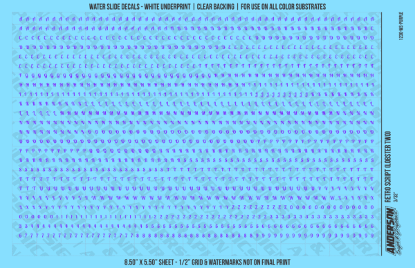 ASG Waterslide Decals - Retro Script Lettering Numbers 3/32"