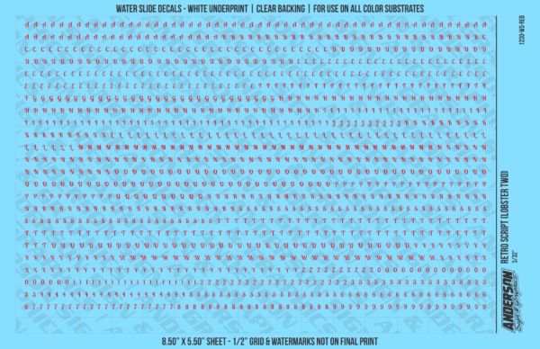 ASG Waterslide Decals - Retro Script Lettering Numbers 3/32"