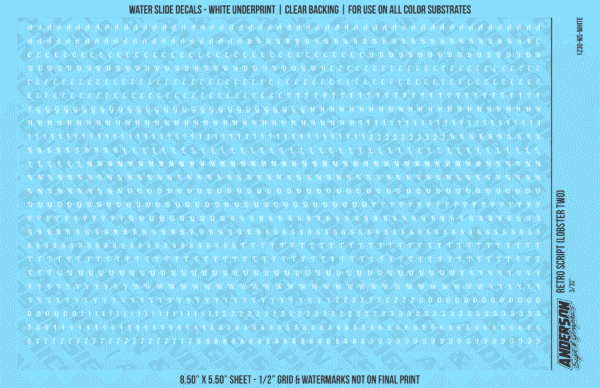 ASG Waterslide Decals - Retro Script Lettering Numbers 3/32"