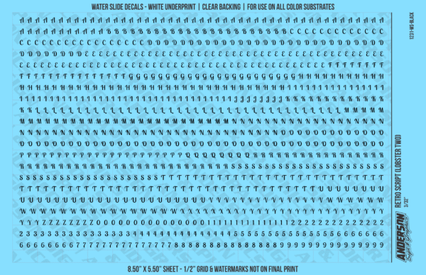 ASG Waterslide Decals - Retro Script Lettering Numbers 1/8"