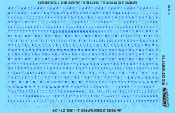 ASG Waterslide Decals - Retro Script Lettering Numbers 1/8"