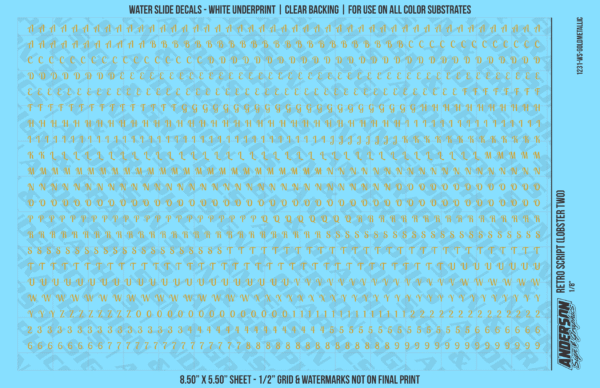 ASG Waterslide Decals - Retro Script Lettering Numbers 1/8"
