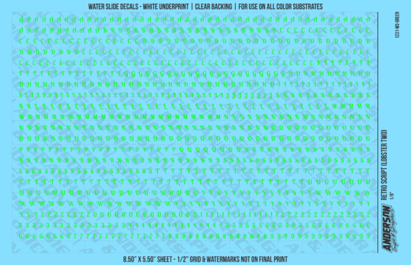 ASG Waterslide Decals - Retro Script Lettering Numbers 1/8"