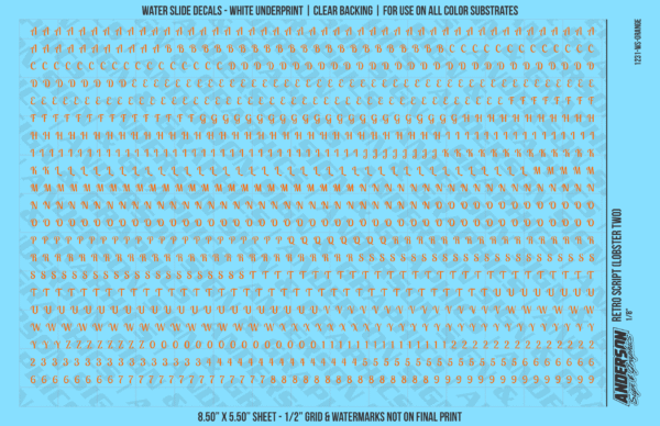 ASG Waterslide Decals - Retro Script Lettering Numbers 1/8"