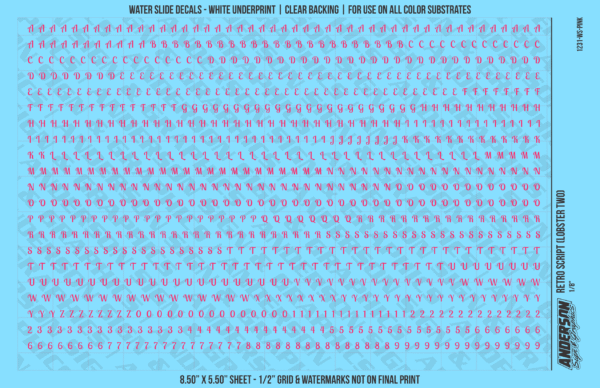 ASG Waterslide Decals - Retro Script Lettering Numbers 1/8"