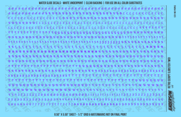 ASG Waterslide Decals - Retro Script Lettering Numbers 1/8"