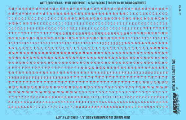 ASG Waterslide Decals - Retro Script Lettering Numbers 1/8"